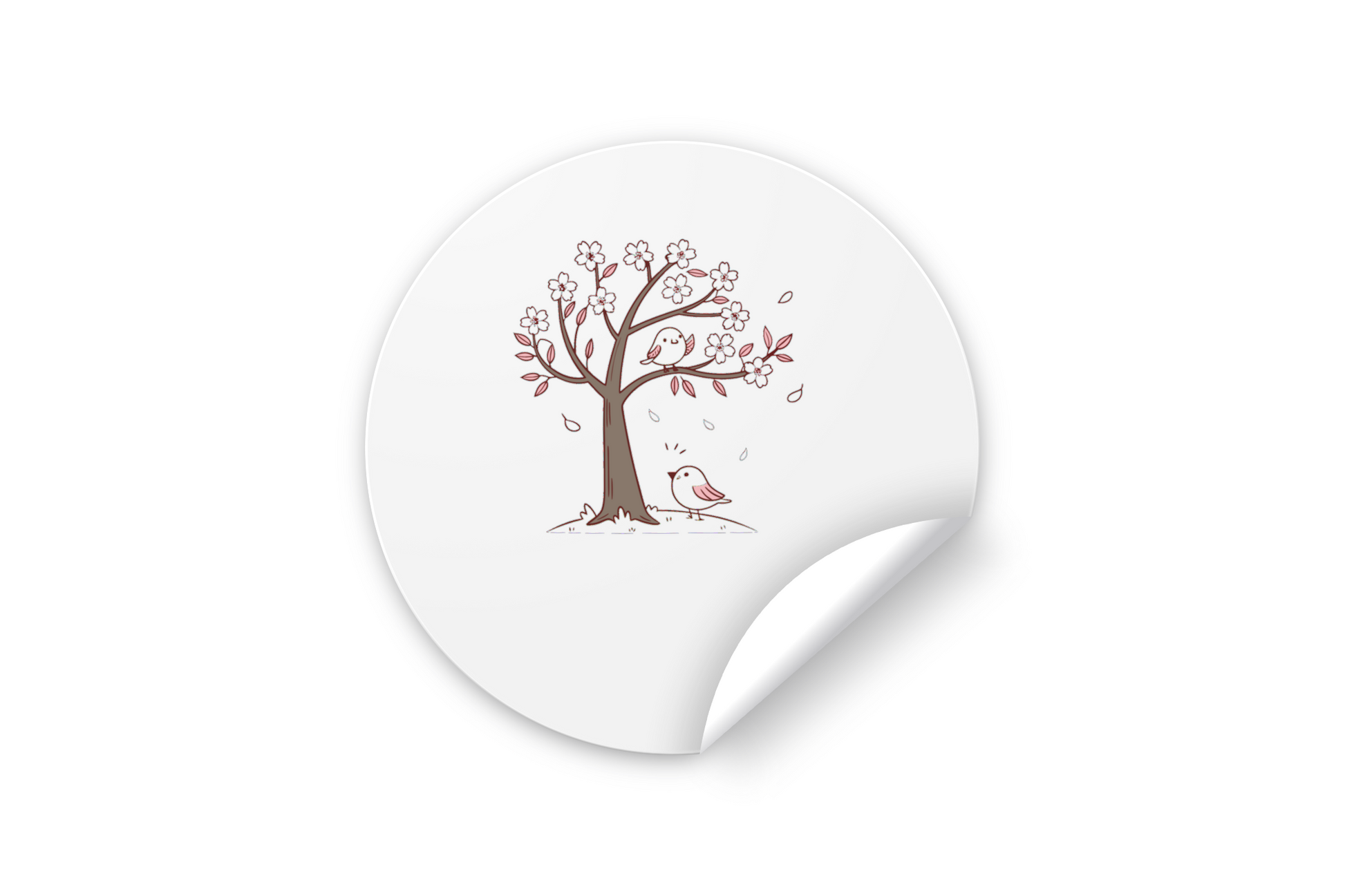 Sticker décoratif orné d'oiseaux joyeux sous un cerisier à fleurs dans un style pastel