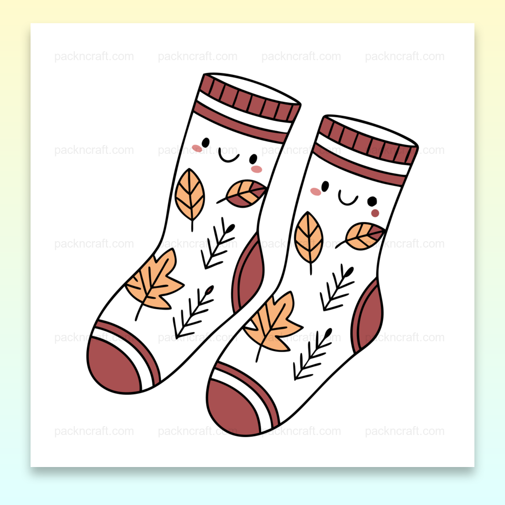 Chaussettes illustrées joyeuses et colorées au thème automnal pour divers usages créatifs.