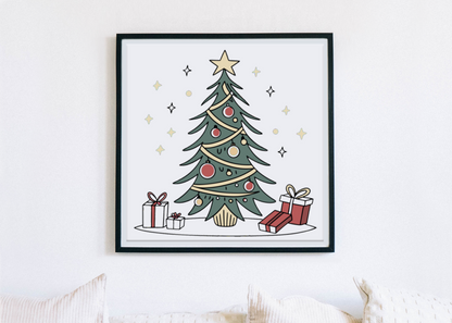 Cadre avec sapin de Noël enchanté stylisé accentuant une ambiance festive