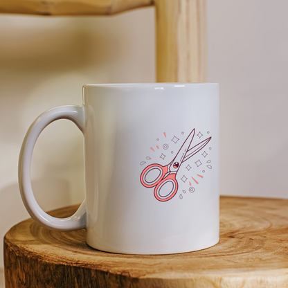Mug décoratif avec motif de ciseaux étincelants dans un style doodle dynamique
