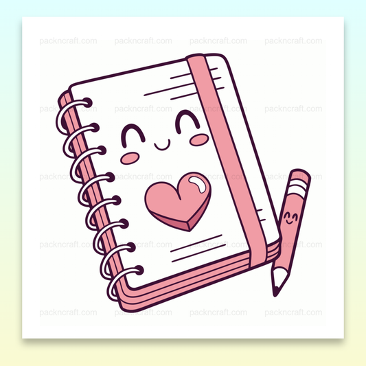 Carnet illustré avec visage heureux et crayon pour projets DIY