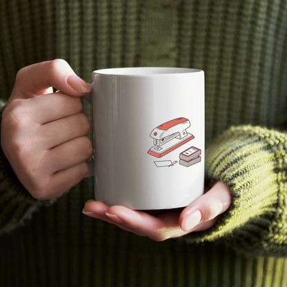 Mug avec agrafeuse rétro façon doodle dans un style de bureau créatif