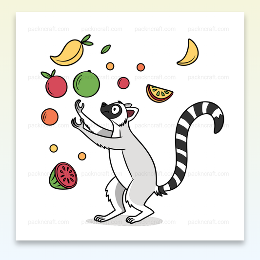 Lémurien jonglant avec des fruits exotiques, illustration SVG pour projets créatifs