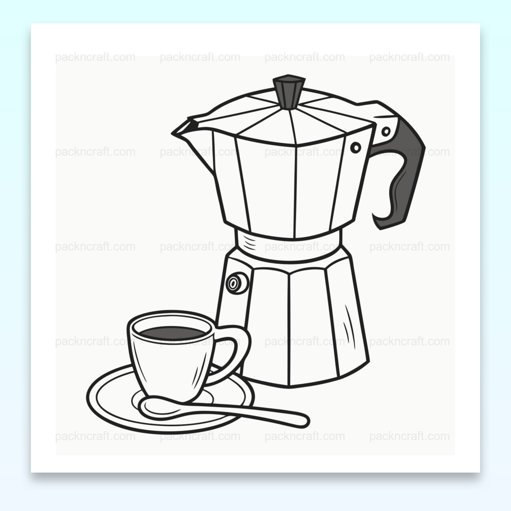 Illustration SVG monochrome d'une cafetière traditionnelle et tasse pour projets créatifs