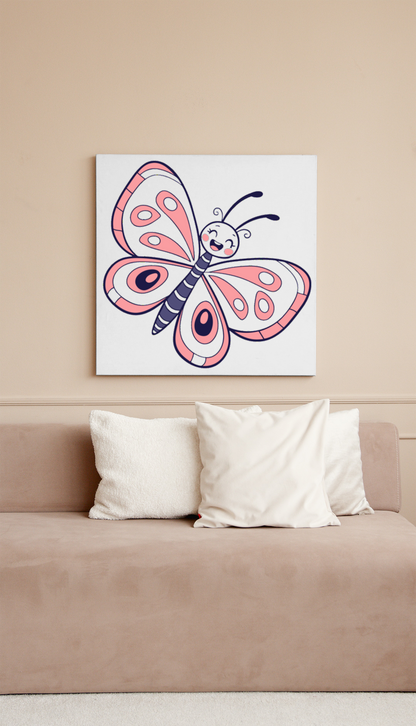 Cadre décoratif avec papillon en pastel évoquant une nature joyeuse et enjouée