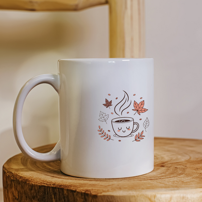 Mug avec design moderne et élément automnal dans un style cozy et réconfortant