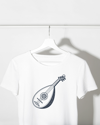 T-shirt avec motif de luth enchanteur en style vectoriel vibrant