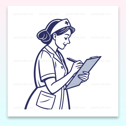 Illustration d'infirmière studieuse pour décoration médicale, Design vectoriel infirmière studieuse sur mug, Cadre élégant d'infirmière avec bloc-notes, T-shirt original infirmière studieuse, Sticker infirmière studieuse, accessoires éducatifs