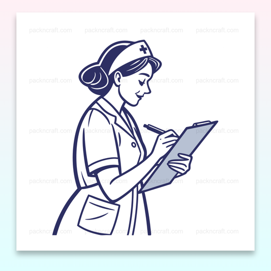 Illustration d'infirmière studieuse pour décoration médicale, Design vectoriel infirmière studieuse sur mug, Cadre élégant d'infirmière avec bloc-notes, T-shirt original infirmière studieuse, Sticker infirmière studieuse, accessoires éducatifs