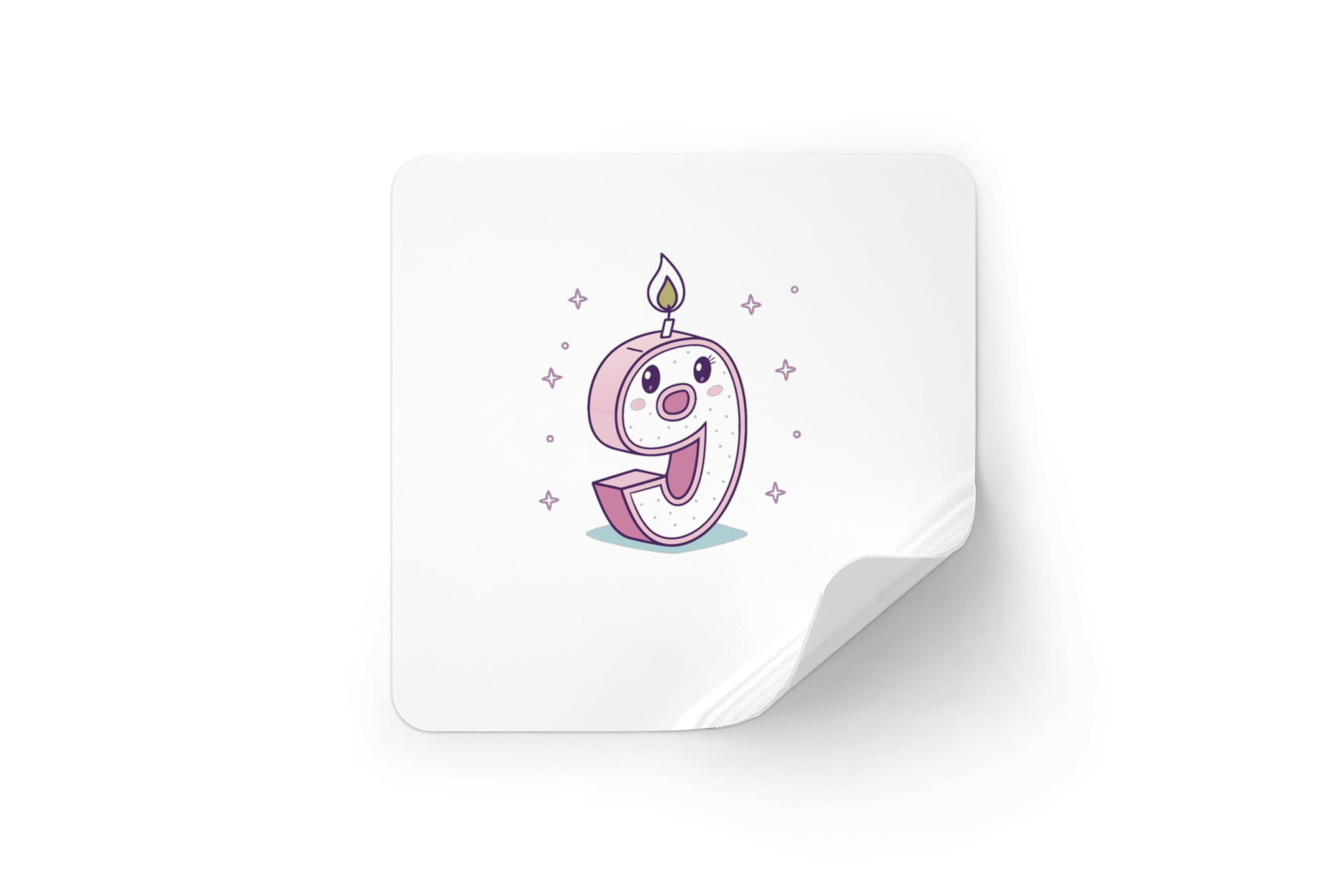Sticker chiffre 9 kawaii pour papeterie et projets créatifs, inspirant et mignon.