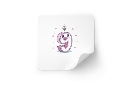Sticker chiffre 9 kawaii pour papeterie et projets créatifs, inspirant et mignon.
