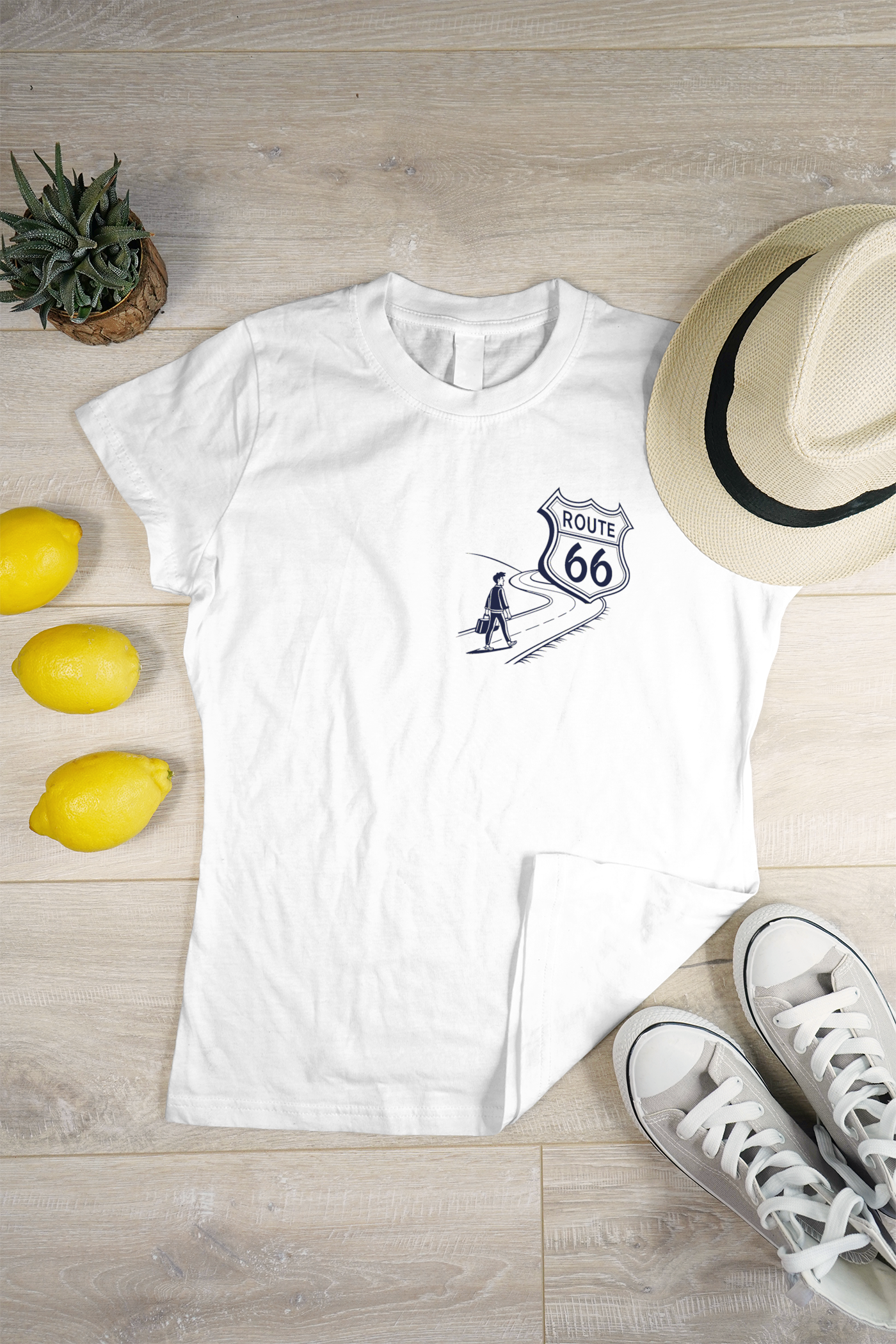 T-shirt design rétro Route 66 pour une mode vintage et unique.