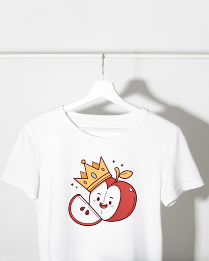 T-shirt décoré d'une pomme royale souriante au style kawaii cartoon
