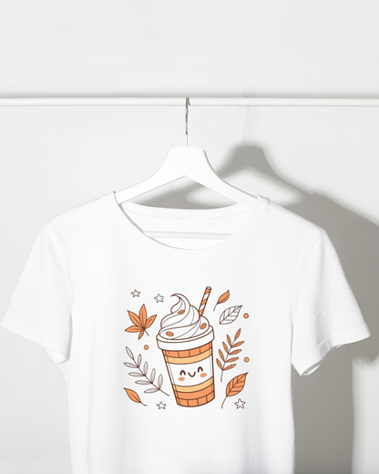 T-shirt automnal avec icône souriante pastel pour une touche cosy