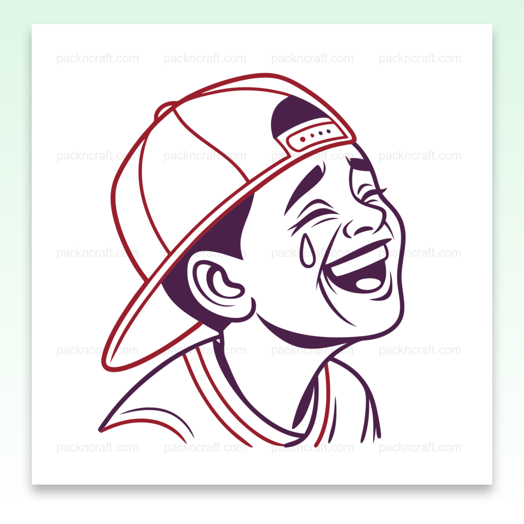 Illustration joyeuse d'un garçon rieur avec casquette, usage multiple.