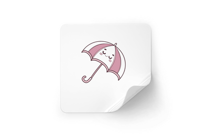 Sticker décoratif avec un parapluie kawaii jovial sur un thème pluvieux