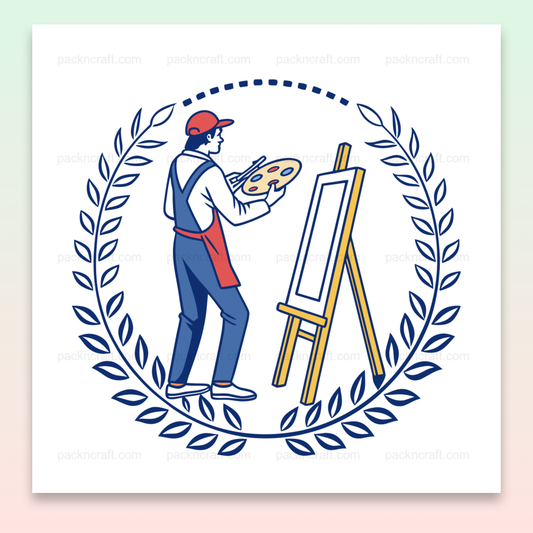 Illustration de peintre à l'œuvre, parfaite pour des projets artistiques., Artiste avec cadre, idéal pour la décoration et l'éducation créative., Design inspiré sur mug, apportant une touche artistique au quotidien., Motif de peintre sur t-shirt, ajoutant un style unique et créatif., Sticker d'artiste, parfait pour embellir un espace de travail ou un cahier.
