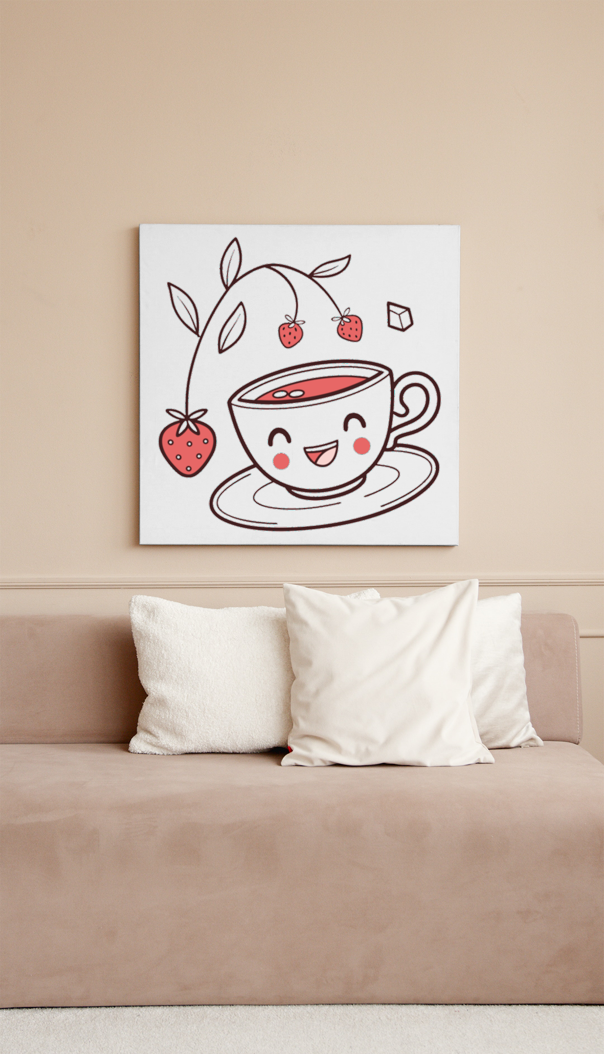 Cadre joyeux style kawaii avec fraises et tons fruités amusants