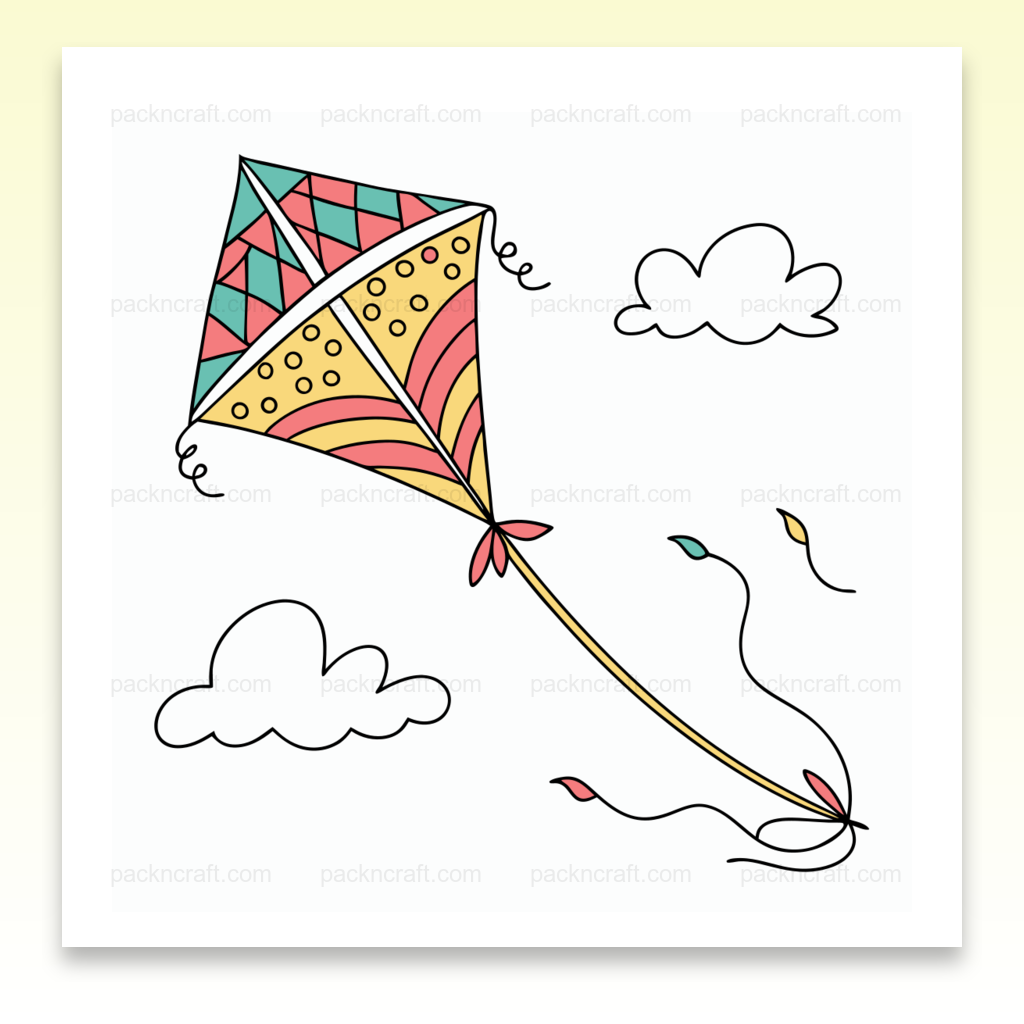 Cerf-volant coloré flottant dans le ciel, illustration pour papeterie et déco estivale
