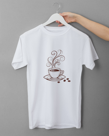 T-shirt avec une élégante icône de tasse de café, parfait pour une ambiance conviviale