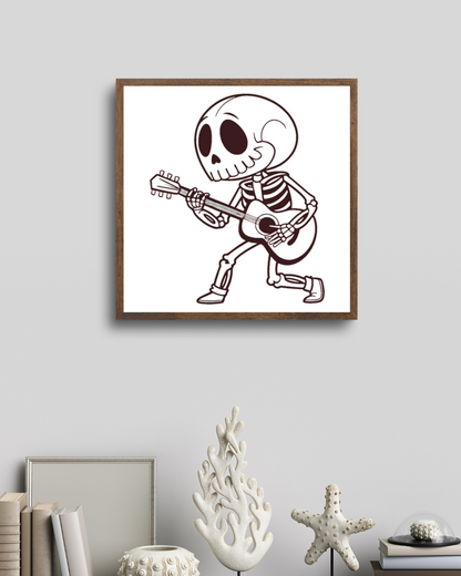 Cadre avec doodle de squelette jouant de la guitare style Halloween