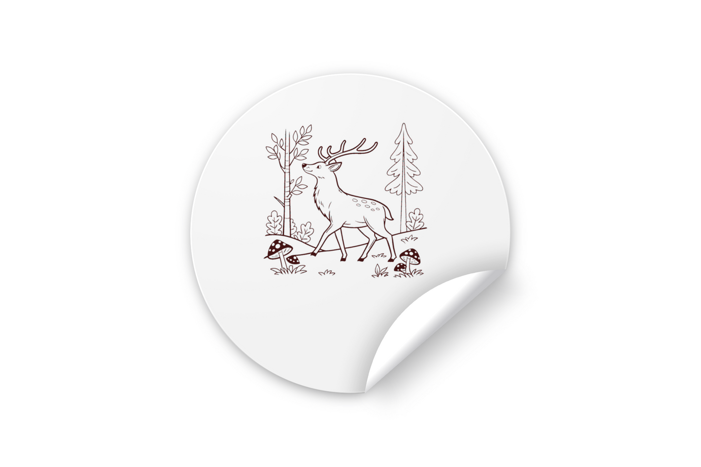Sticker au design élégant avec un cerf en balade dans une forêt enchantée