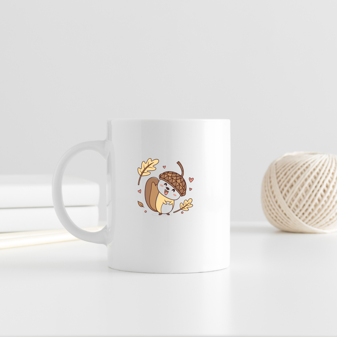 Mug avec un écureuil joyeux style kawaii pour l'automne