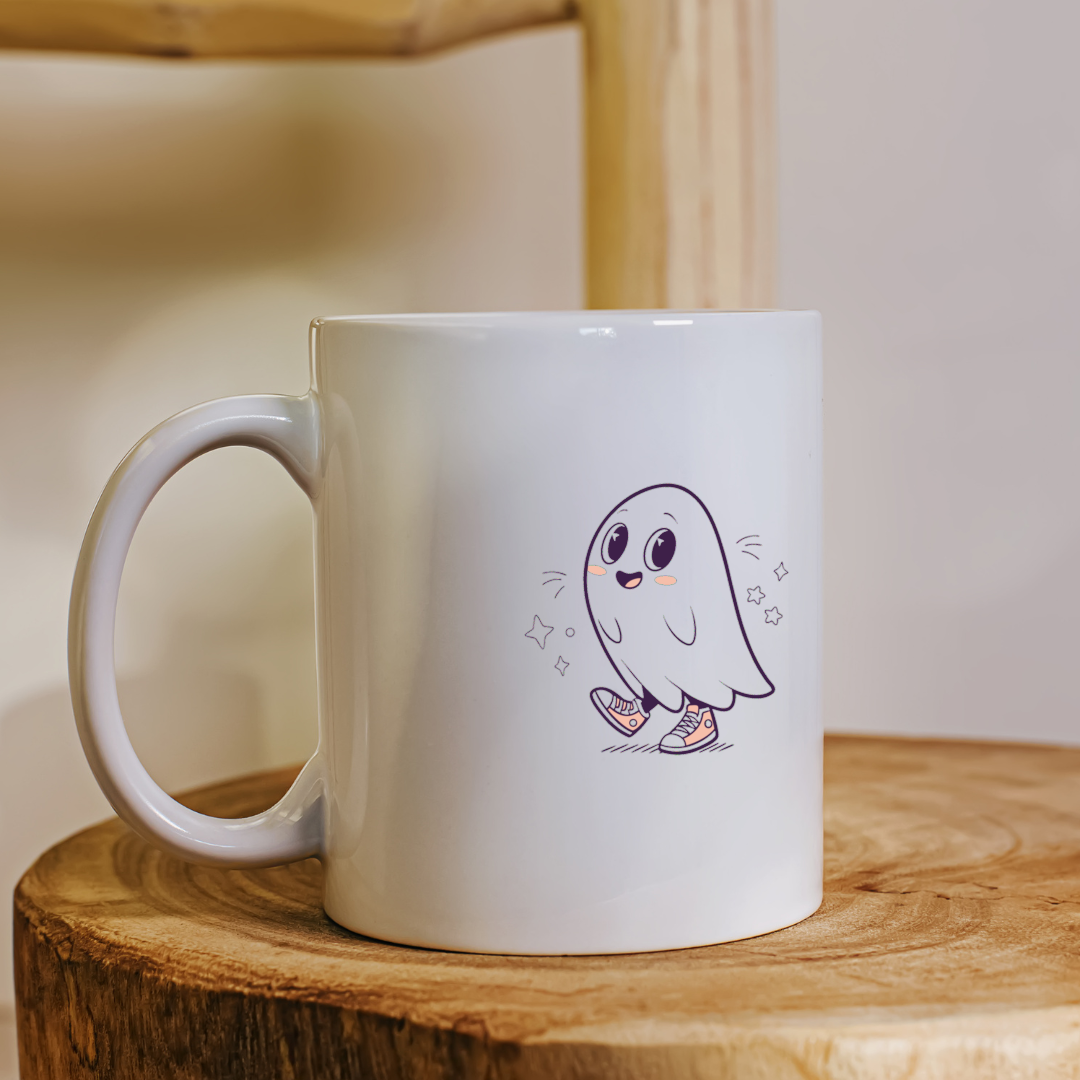 Mug avec fantôme joyeux, style Kawaii, ambiance Halloween, parfait pour collection
