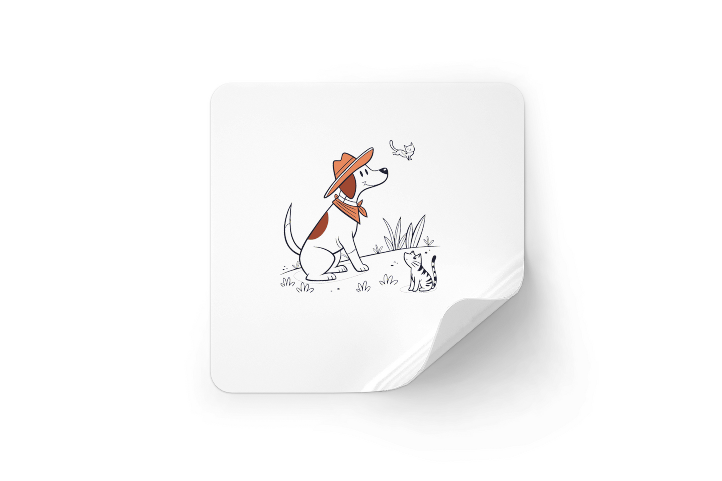 Sticker style dessin avec chien cowboy souriant pour aventure animale réussie