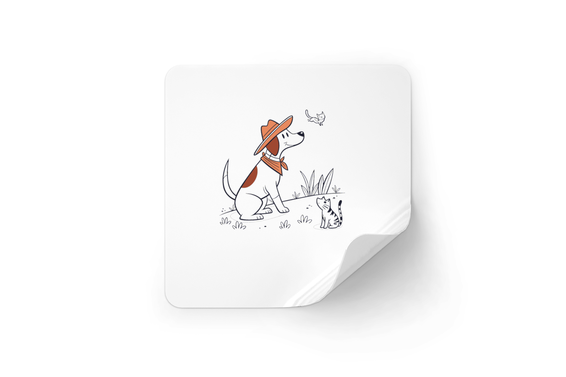 Sticker style dessin avec chien cowboy souriant pour aventure animale réussie