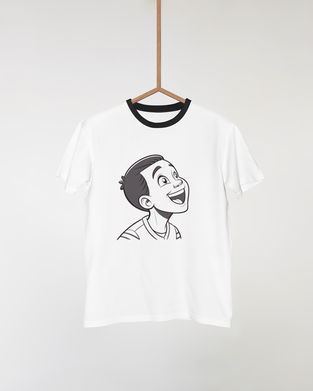T-shirt avec garçon dessin clair exprime une joie éclatante et positive