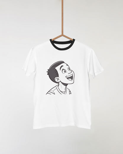 T-shirt avec garçon dessin clair exprime une joie éclatante et positive