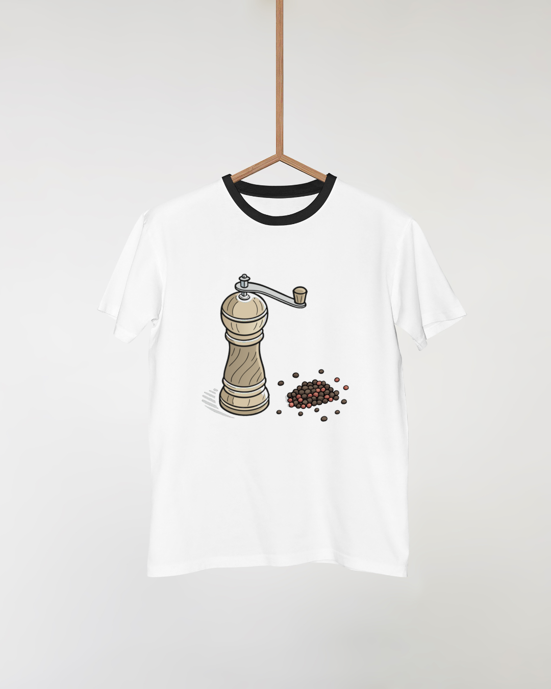 T-shirt orné d'un doodle élégant de moulin à poivre pour une cuisine créative