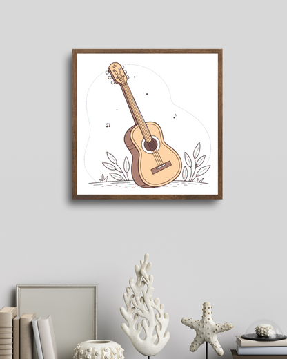 Cadre artistique avec guitare pastel sur fond musical