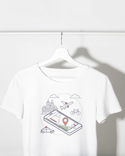 T-shirt avec icône smartphone au tracé sobre inspirée du thème de voyage