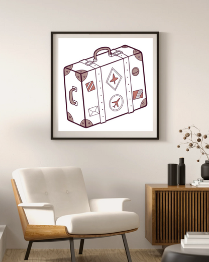 Cadre avec icône de valise moderne style minimaliste pour les passionnés de voyage