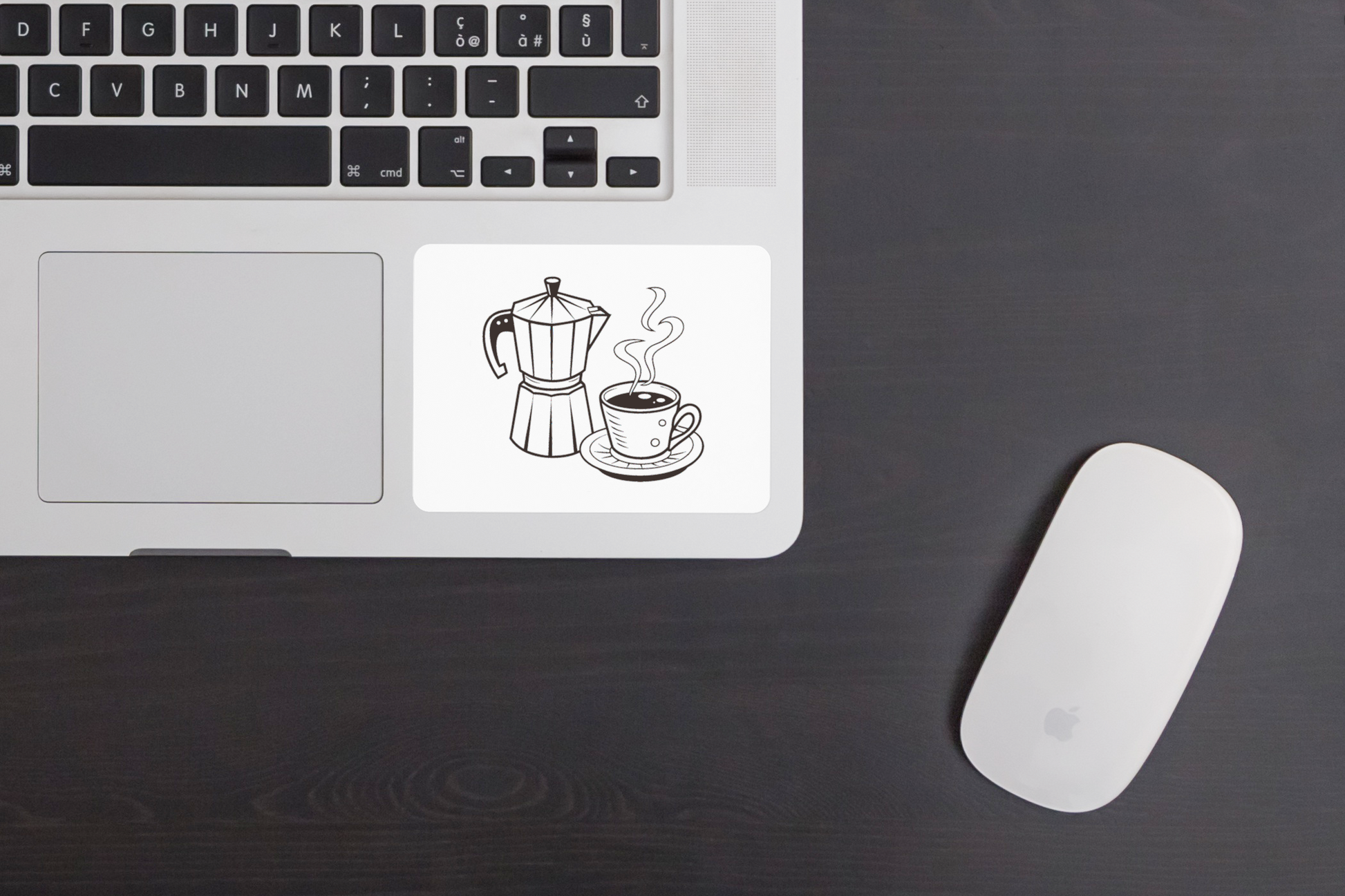 Sticker café rétro avec cafetière italienne et tasse en style monochrome