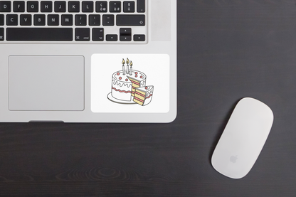 Sticker festif avec gâteau d'anniversaire élégant sur fond sucré et joyeux