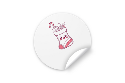Sticker festif avec une chaussette de Noël joyeuse style pastel pour festivités hivernales