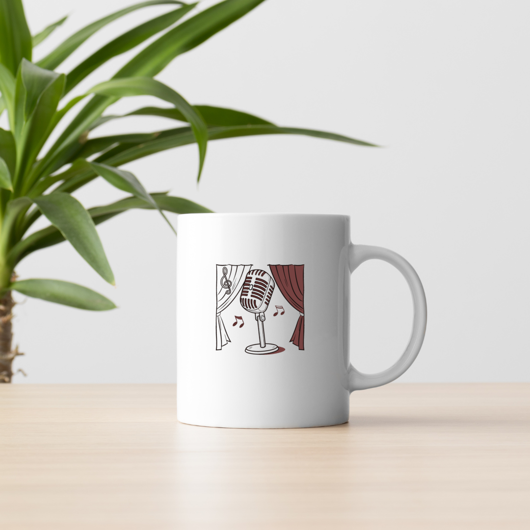 Mug avec illustration vectorielle d'un micro rétro, style classique musical