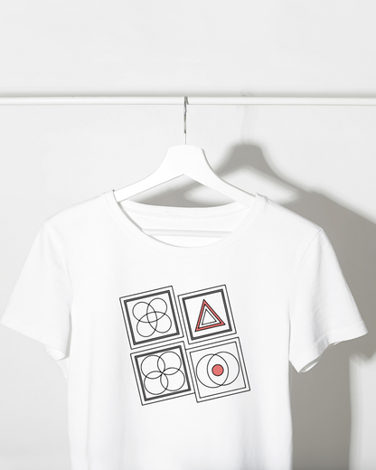 T-shirt décoré de motifs modernes et plats, idéal pour un style artistique unique