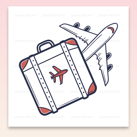 Illustration de valise en vol avec avion, style minimaliste pour usage voyage