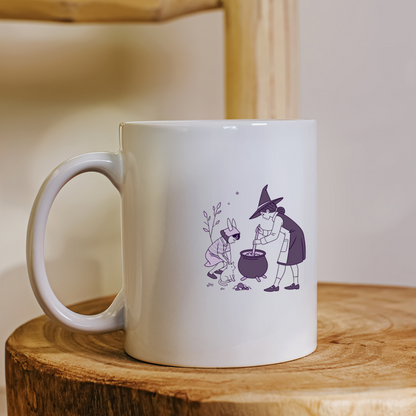 Mug avec icône vectorielle enfant sorcière pour une fête d'Halloween enchantée