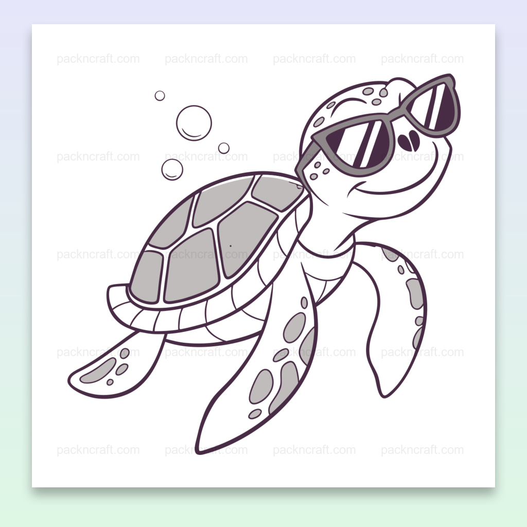 Illustration SVG de tortue avec lunettes de soleil, style funky, usages éducatifs et décoratifs