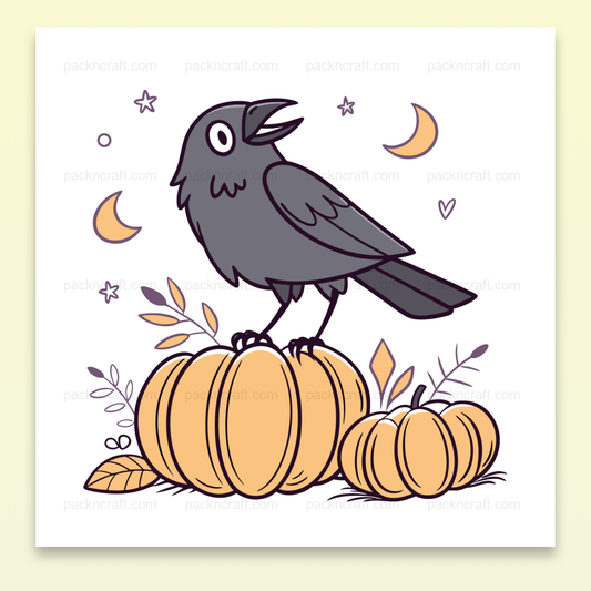 Corbeau chantant sur une citrouille, illustration Halloween pour DIY