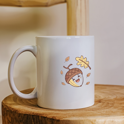 Mug avec un design automnal en pastel, gland rieur symétriquement disposé