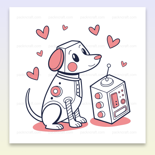 Chien robot kawaii exprimant de l'amour, idéal pour DIY et papeterie