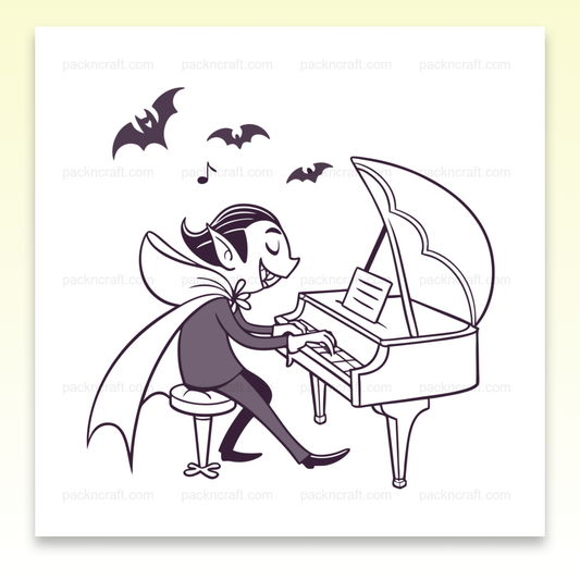 Illustration vampire pianiste jouant au piano, idéale pour Halloween, en SVG
