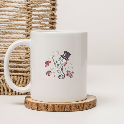 Mug avec hippocampe magicien chaleureux en motif marin coloré et magique