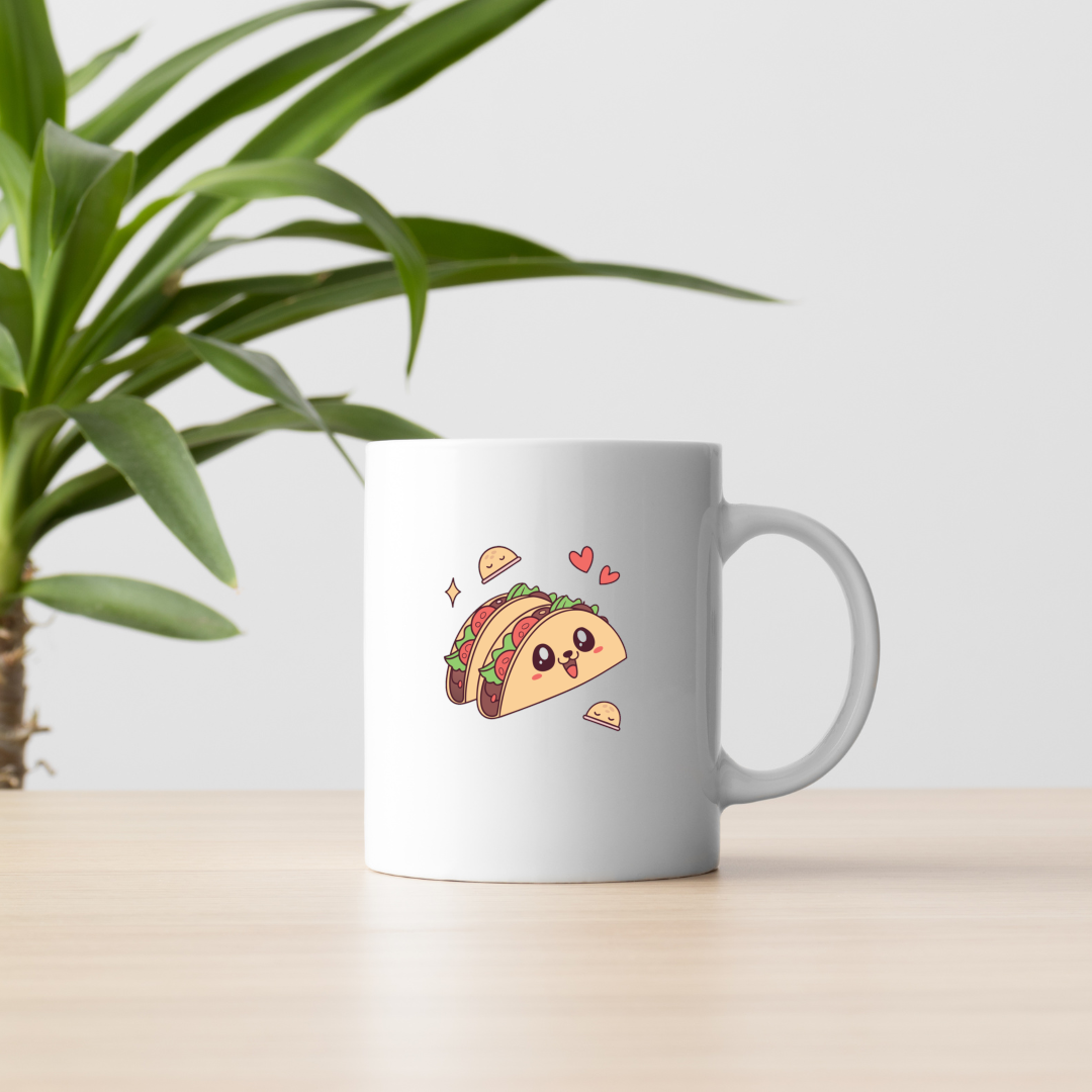 Mug avec tacos kawaii joyeux au style gourmand et coloré
